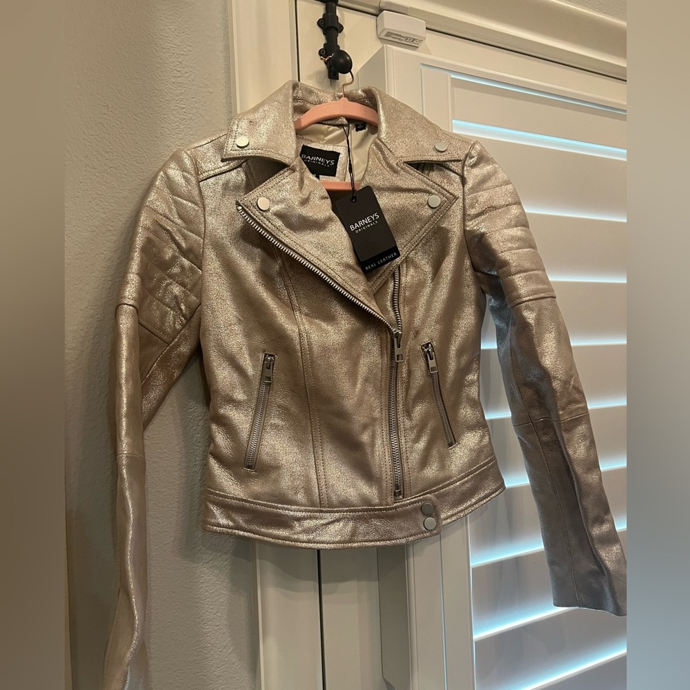 Barneys New York Metallic Leather Jacket. New. Size 6, but fits size US 2-4.